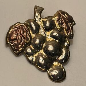 Vintage Mixed Metal Bundle of Grapes Statement Brooch Pin Fruit Jewelry